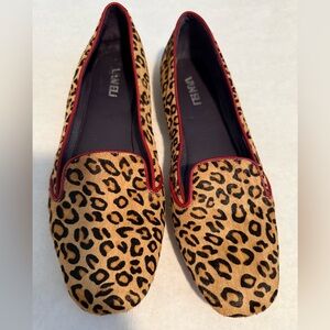 Vaneli  Women's Tan Black Cheetah Animal Print w Red Trim Flats Shoes- Size 8.5